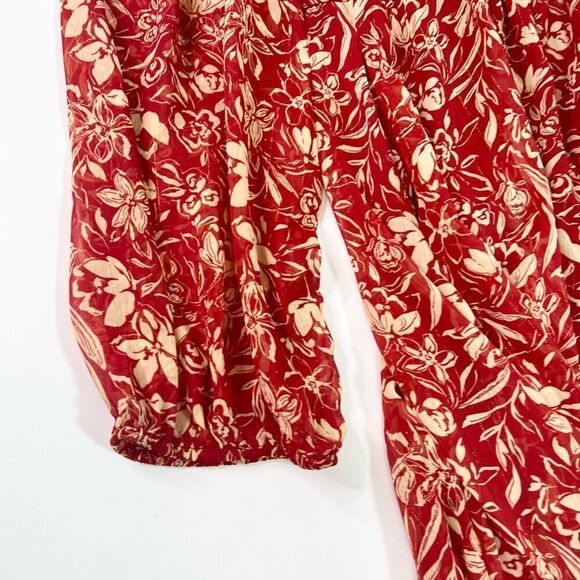 Torrid Dress Womens 4 Red & Gold Floral Keyhole Back Long Sleeve V-Neck - Picture 3 of 11